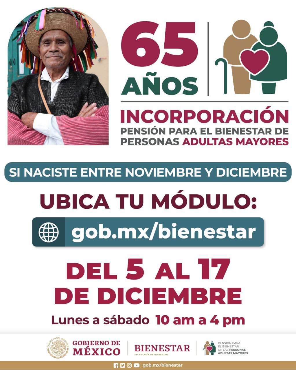 Regístrate para la Pensión de Adulto Mayor. Tienes hasta el 17 de diciembre.