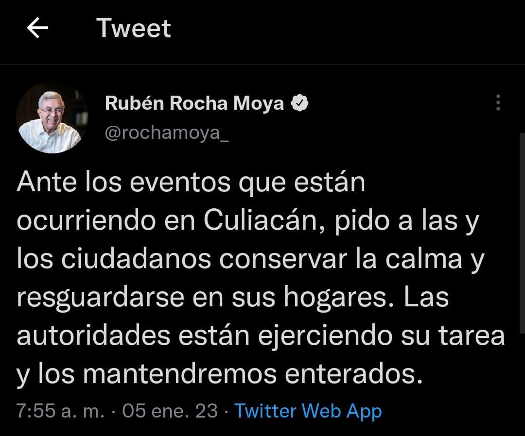 El llamado a la población es a permanecer en su casa: Gobernador Rocha